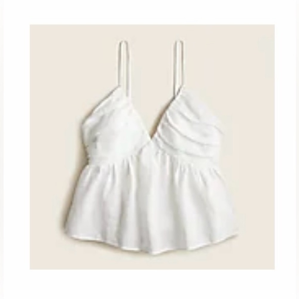 J. Crew White V-neck Gathered Linen Camisole Size XL